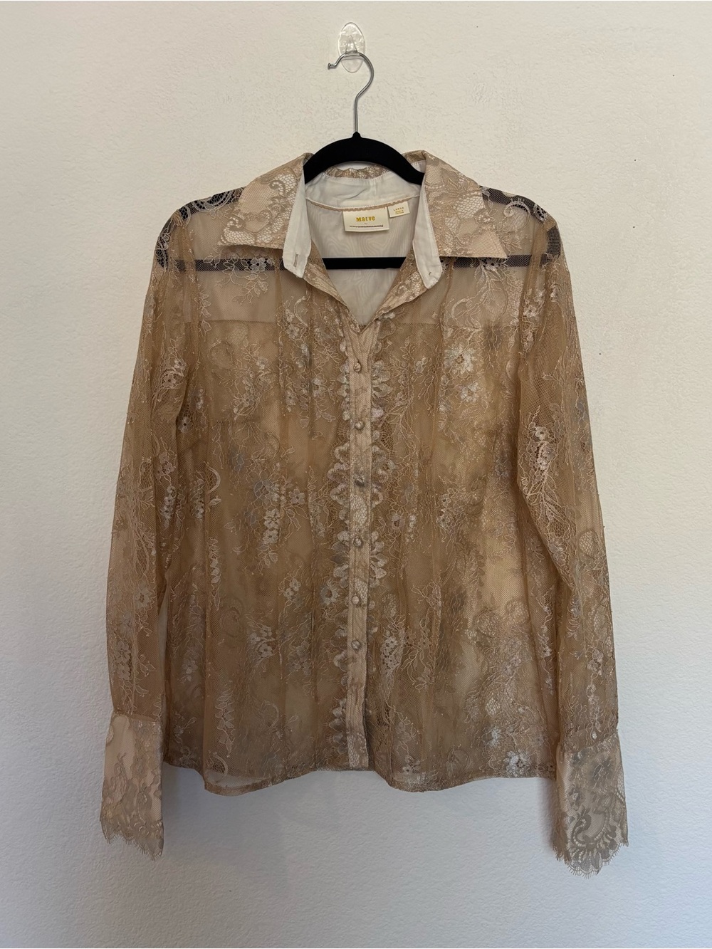 Anthropologie Maeve Gold Metallic Lace Button Down Shirt